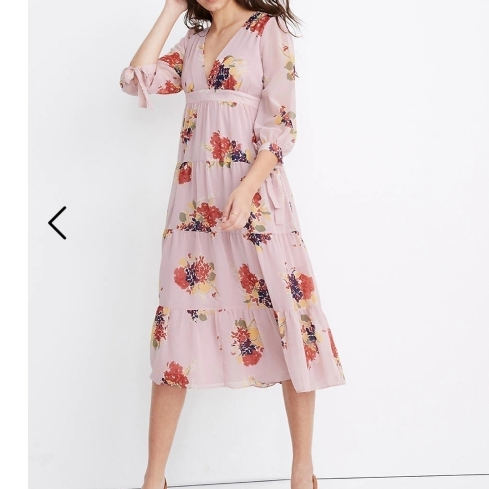 Madewell Tie-Sleeve Tiered Midi Dress AL294